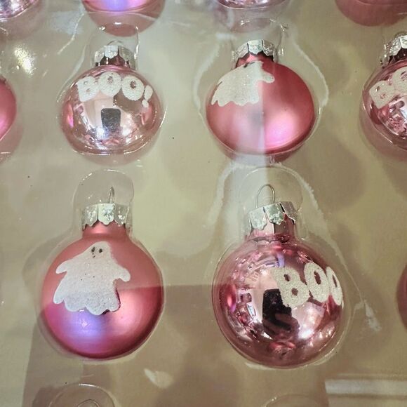 Halloween Pink Ghost Boo Mini Ball Ornaments Set 20 - Picture 3 of 3
